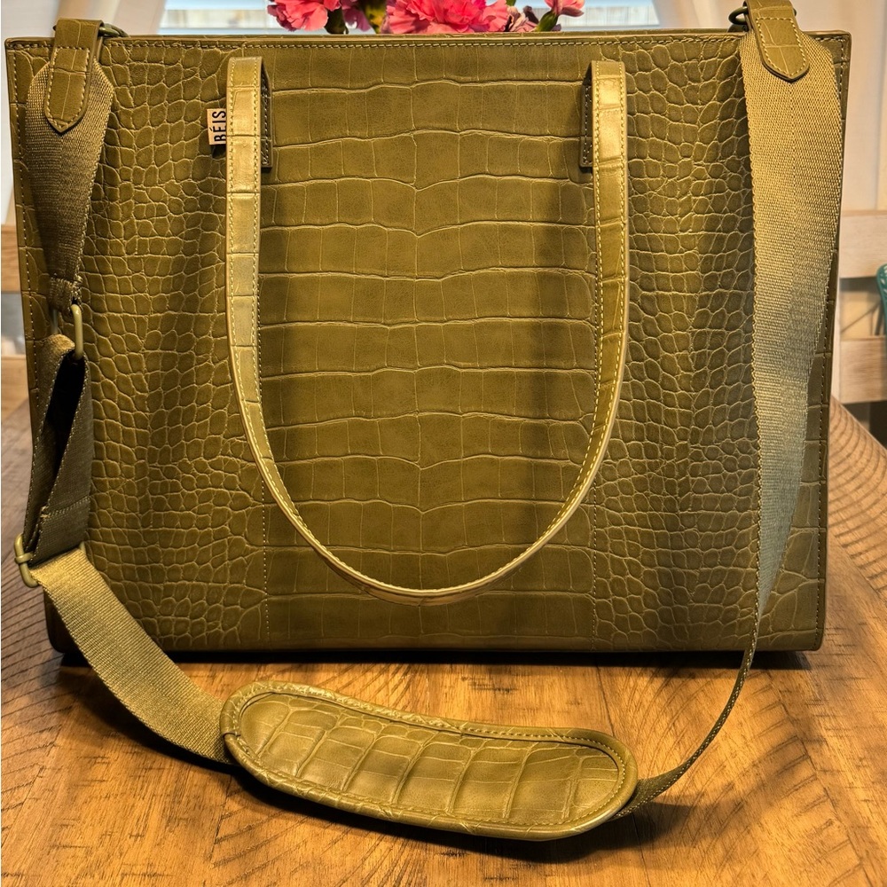 BEIS Large Work Tote in Olive Croc